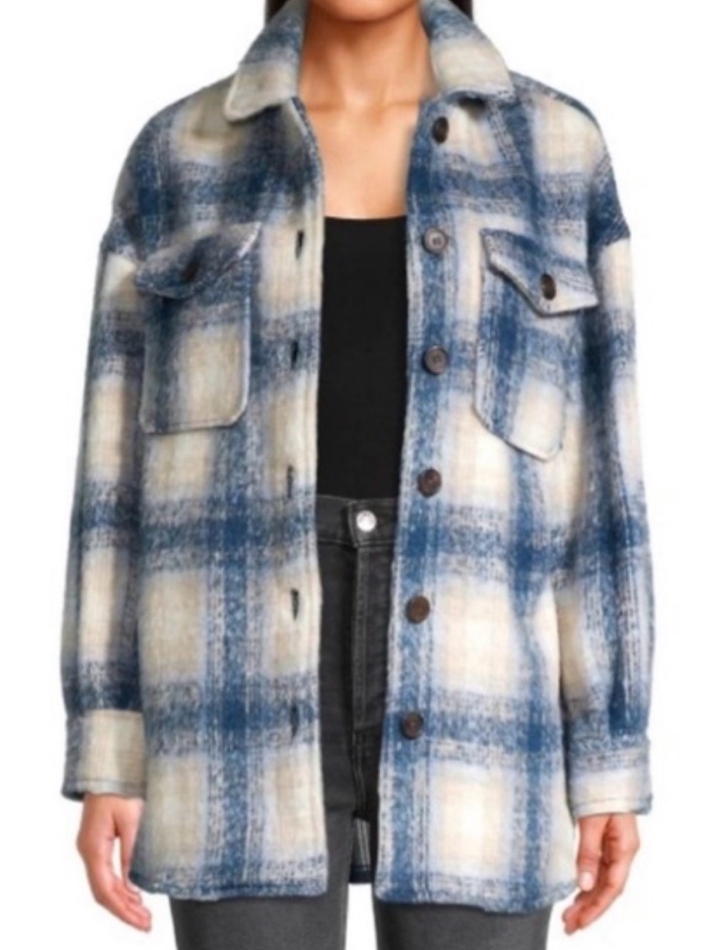 Bagatelle Blue Plaid Shacket Coat